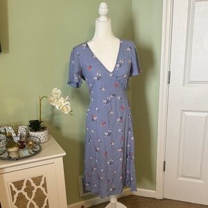 Madewell Floral Midi Dress in Blue and Red